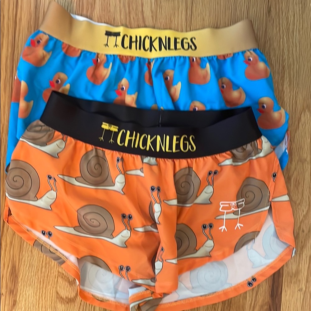 Ladies XS Duck and Snail Print running Shorts with liner.